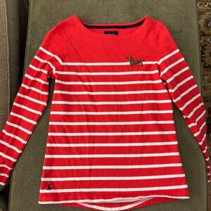 Joules Dachshund Red and White Striped Long Sleeved Shirt, Size 2, Small